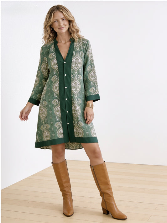 Sagewood Paisley Cotton Shirt Dress