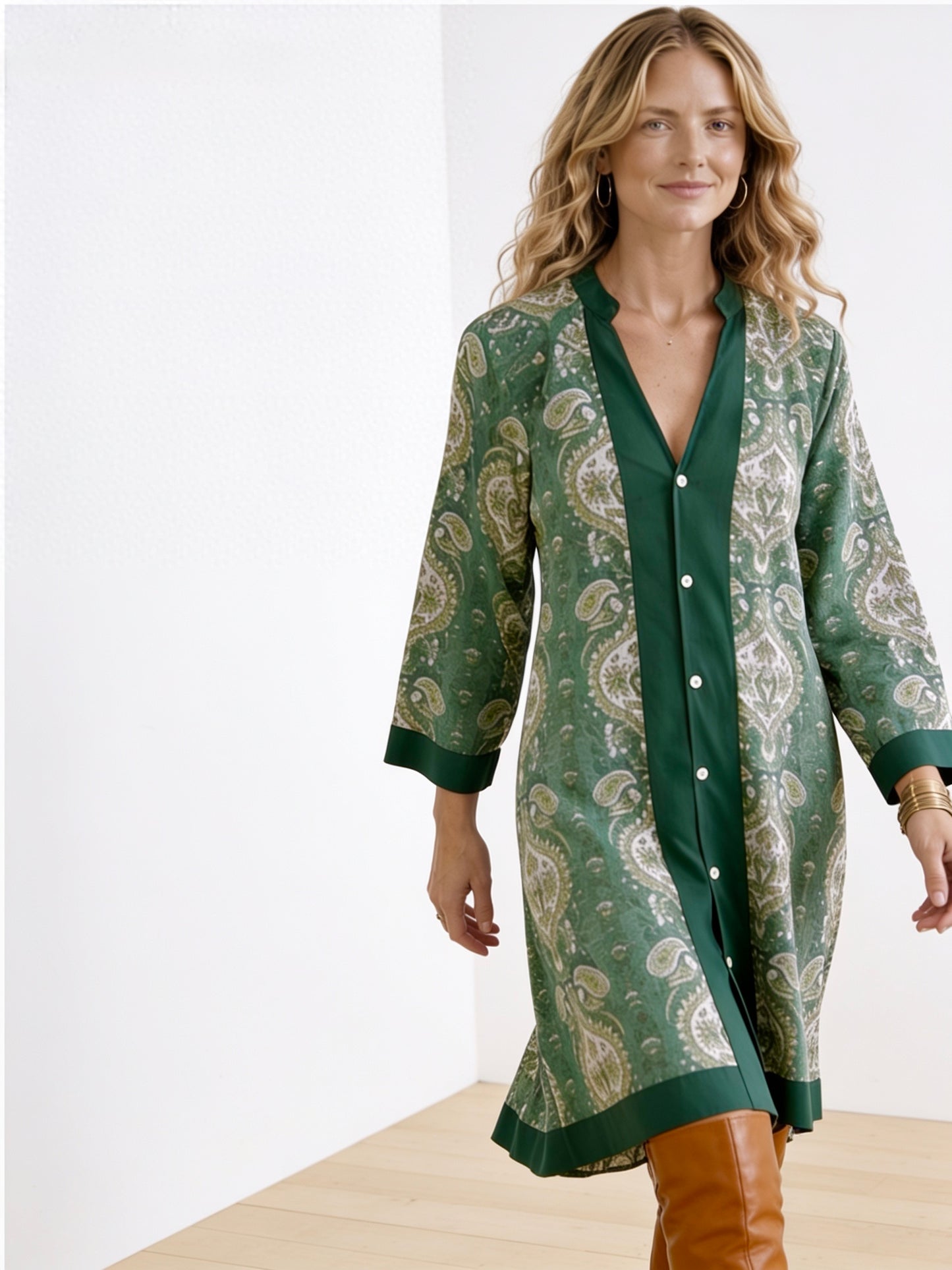 Sagewood Paisley Cotton Shirt Dress