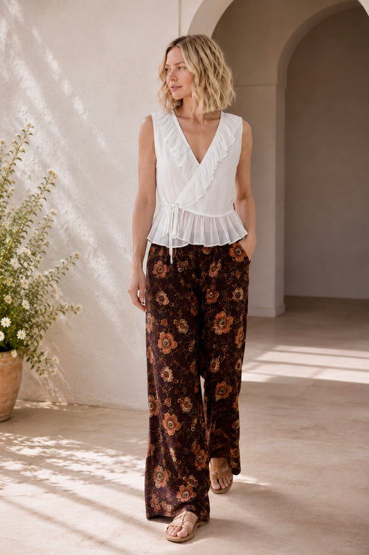 WIDE LEG COTTON  PANT - winter bloom