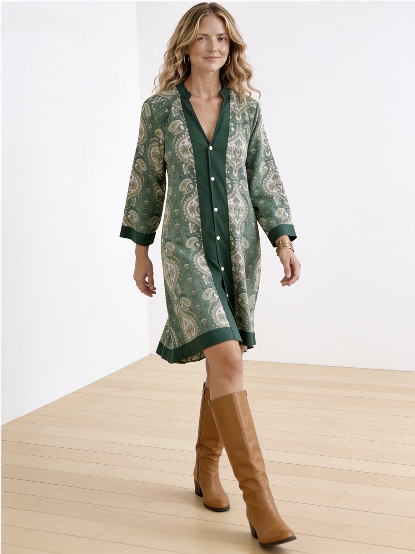 Sagewood Paisley Cotton Shirt Dress