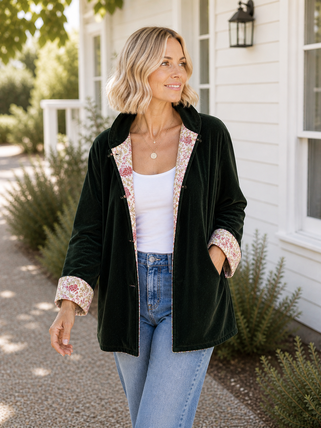 Velvet cotton jacket in green