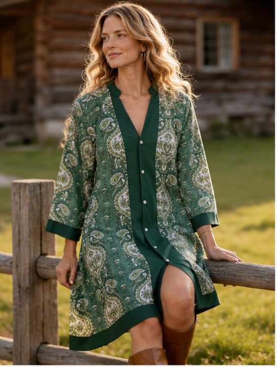 Sagewood Paisley Cotton Shirt Dress