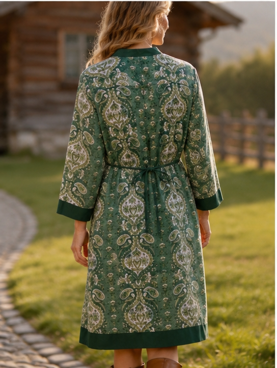 Sagewood Paisley Cotton Shirt Dress